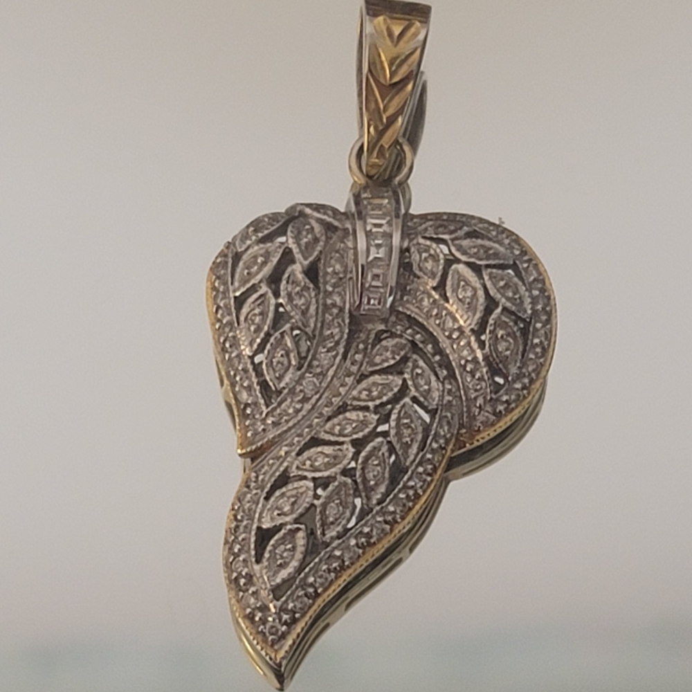 18k Pure Solid Yellow/White Gold & Mined Diamonds Pendant. Chain Not Included.